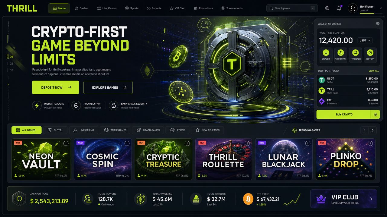 Thrill crypto casino homepage desktop screenshot