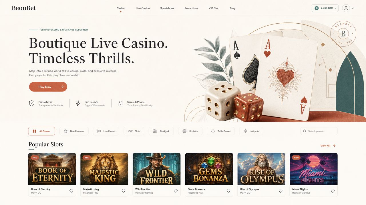 BeonBet casino desktop interface preview