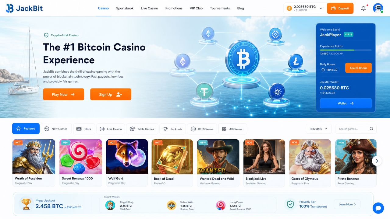 JackBit casino desktop interface showing crypto game lobby and wallet panel